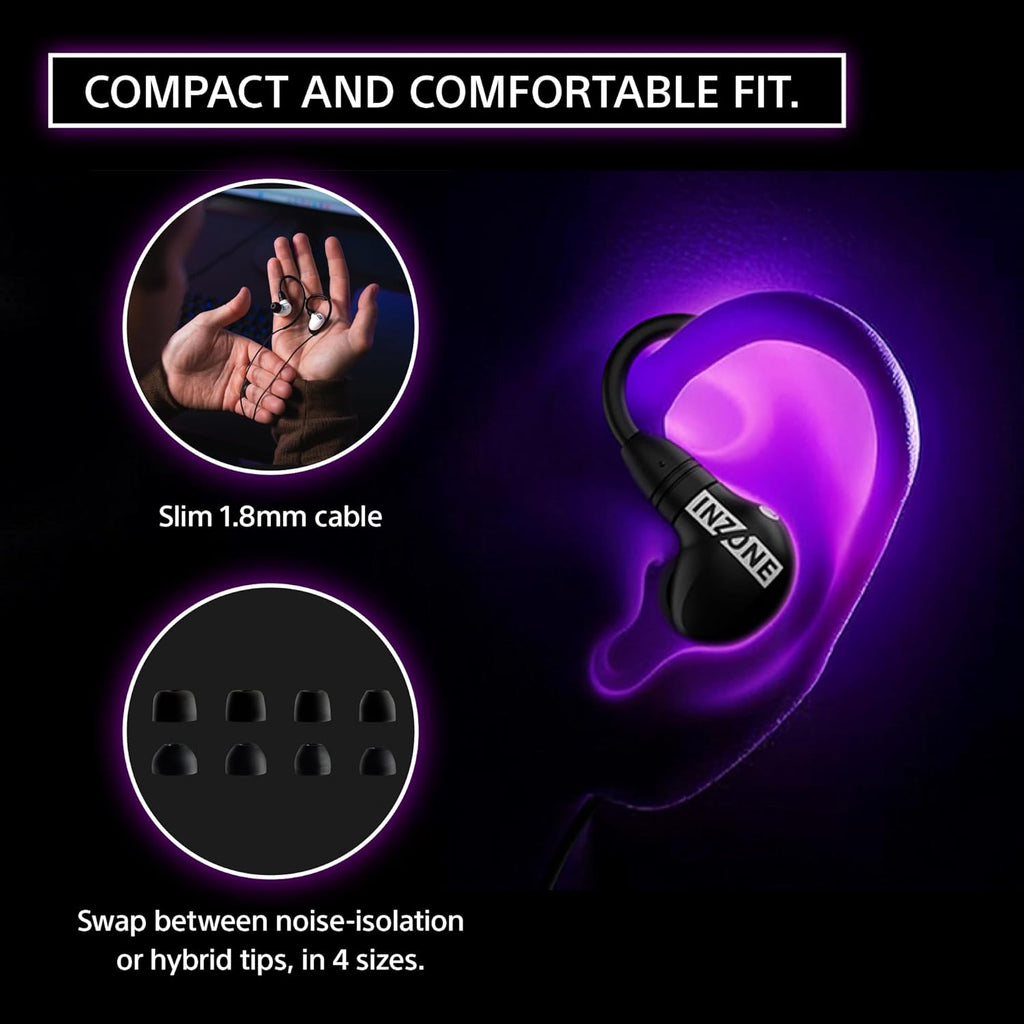Sony INZONE E9 Wired in-Ear Monitor for Gaming, Tuned for FPS Games, Sound Isolating Earbuds, Comfortable Fit, Low Profile Design, 360 Spatial Sound, Case Included, Developed with Fnatic, Black