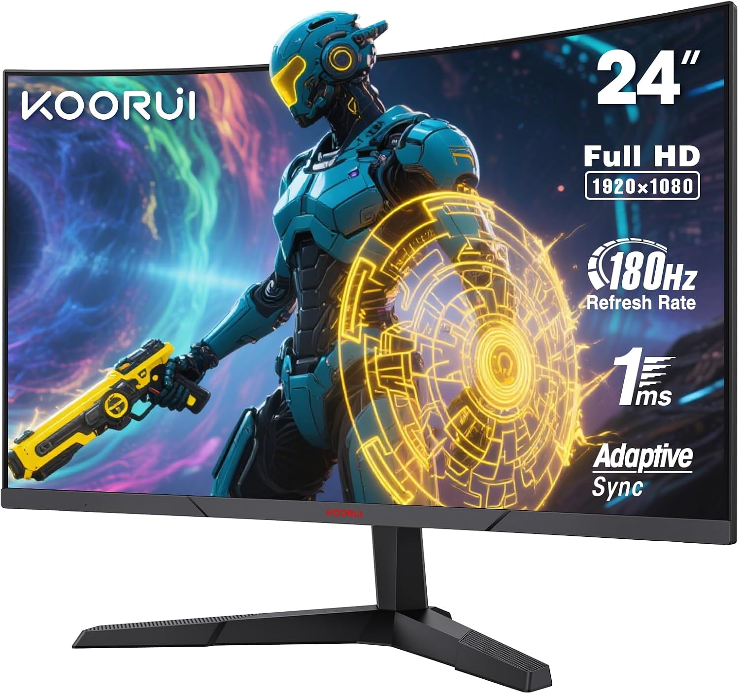 KOORUI 24 Inch Curved Gaming Monitor 180Hz 1ms,FHD 1080p 1500R Curved Display with Adaptive Sync,99% sRGB,HDR10,Eye Care,VESA Compatible,HDMI2.0X2 &DP1.2,Tilt Adjustable,Black