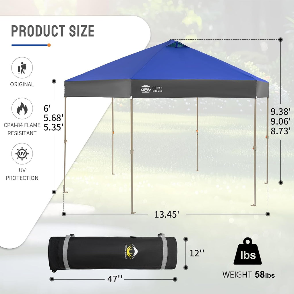 CROWN SHADES 14x14 Pop up Gazebo, Patented Center Lock 6-Sided Portable Gazebo, Easy Set Up, 300D Silver-Coated Fabric UV Resistant, Pop Up Canopy Tent for Patio, Outdoor Activities, Blue&Light Grey