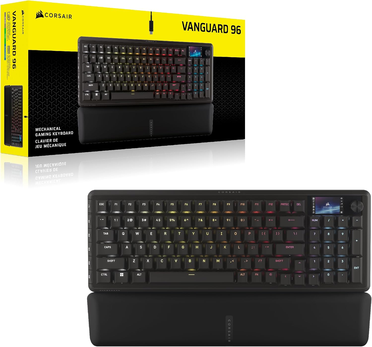 Corsair Vanguard 96 Wired Mechanical Gaming Keyboard – 96% Layout, MLX Plasma Linear Switches, 8000Hz Polling, LCD Display, Virtual Stream Deck, G-Keys, SOCD Flashtap, QWERTY US – Black