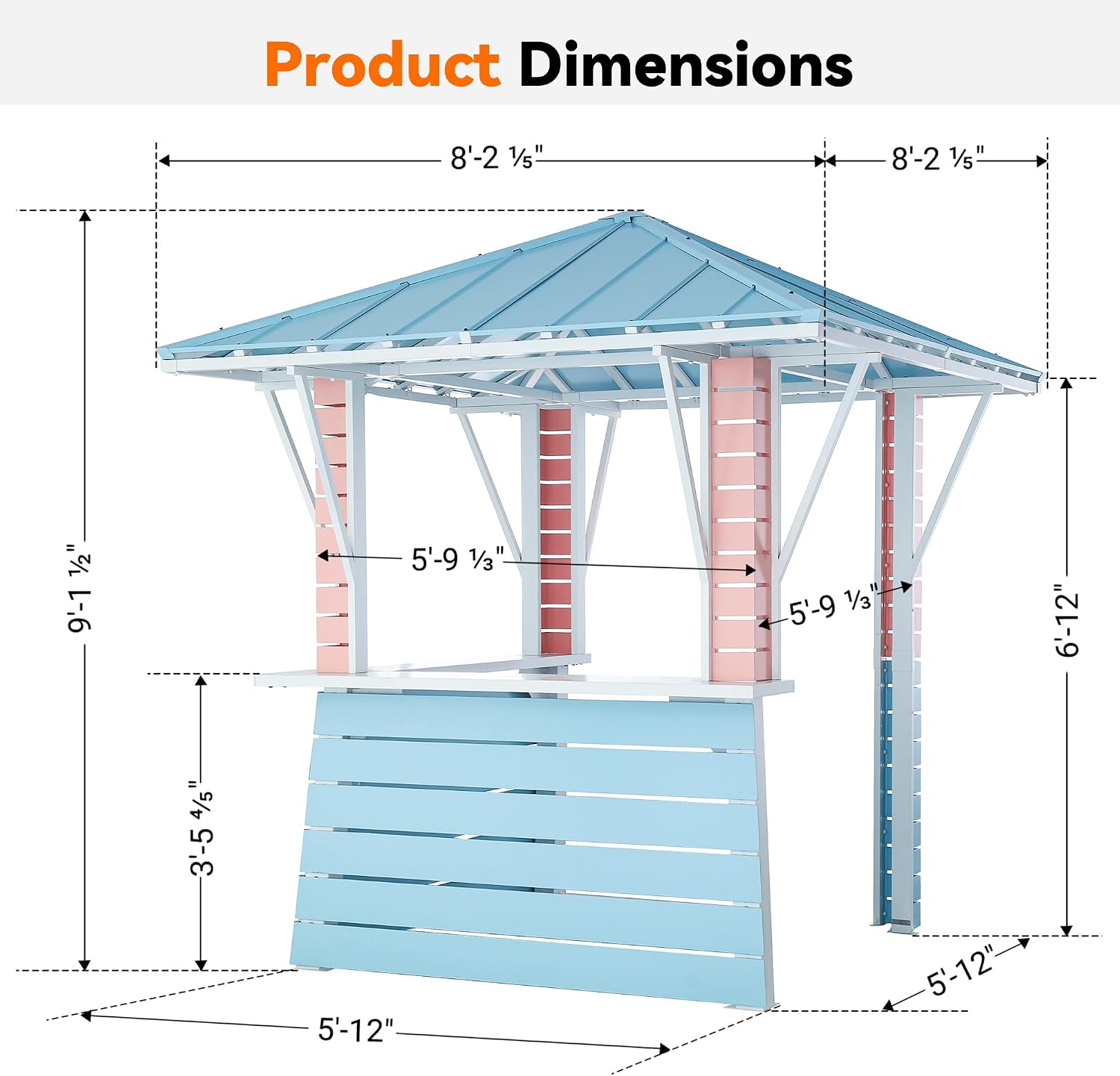 Modern Shade Hardtop Gazebo 8' x 8', Grill Gazebo with USB Charging Socket and Hooks, Outdoor Gazebo with 2 Open Sides, Coastal-Inspired Roof, Galvanized Steel Outdoor Bar for Swimming Pool, Backyard