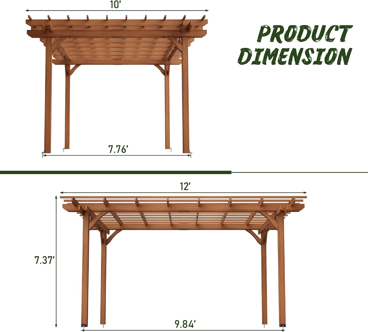 Outdoor Pergola 10x12 FT Wooden Pergola Gazebo - 100% Sturdy Solid Wood Outdoor Gazebo for Backyard, Patio, Deck, Lawn Backyard Waterproof & Windproof Outside Garden Shelter for Year-Round Use