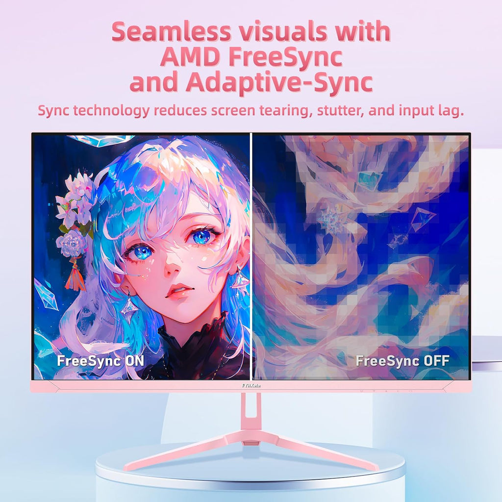 FYHXele 24 inch 200Hz Gaming Monitor, FHD 1080P Fast IPS PC Gaming Monitor, 1ms, freesync, 99% sRGB, USB/DisplayPort/HDMI/Eye Care/VESA Mountable-Pink