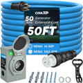 COOLTOP 50 Amp Generator Cord and Power Inlet Box Kit, 50FT Extension Cable STW 6/3+8/1 AWG Generator Cord 125/250V NEMA 14-50P to SS2-50R Pre-Drilled Inlet Box Waterproof Combo Kit, ETL Listed