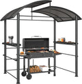Outsunny 8' x 5' Grill Gazebo Shelter with Interlaced Vented Polycarbonate Roof, Outdoor BBQ Canopy with Side Shelves, Steel Frame for Garden, Patio, Backyard, Dark Gray