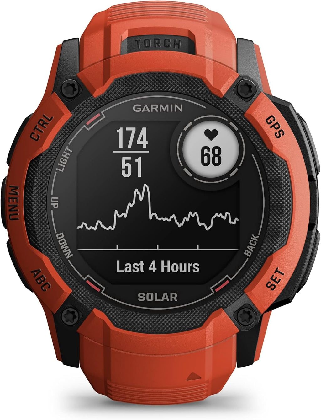 Garmin Instinct 2X Solar, Rugged GPS Smartwatch, Built-in Flashlight, Solar Charging Capability, Multi-Band GNSS, Flame Red
