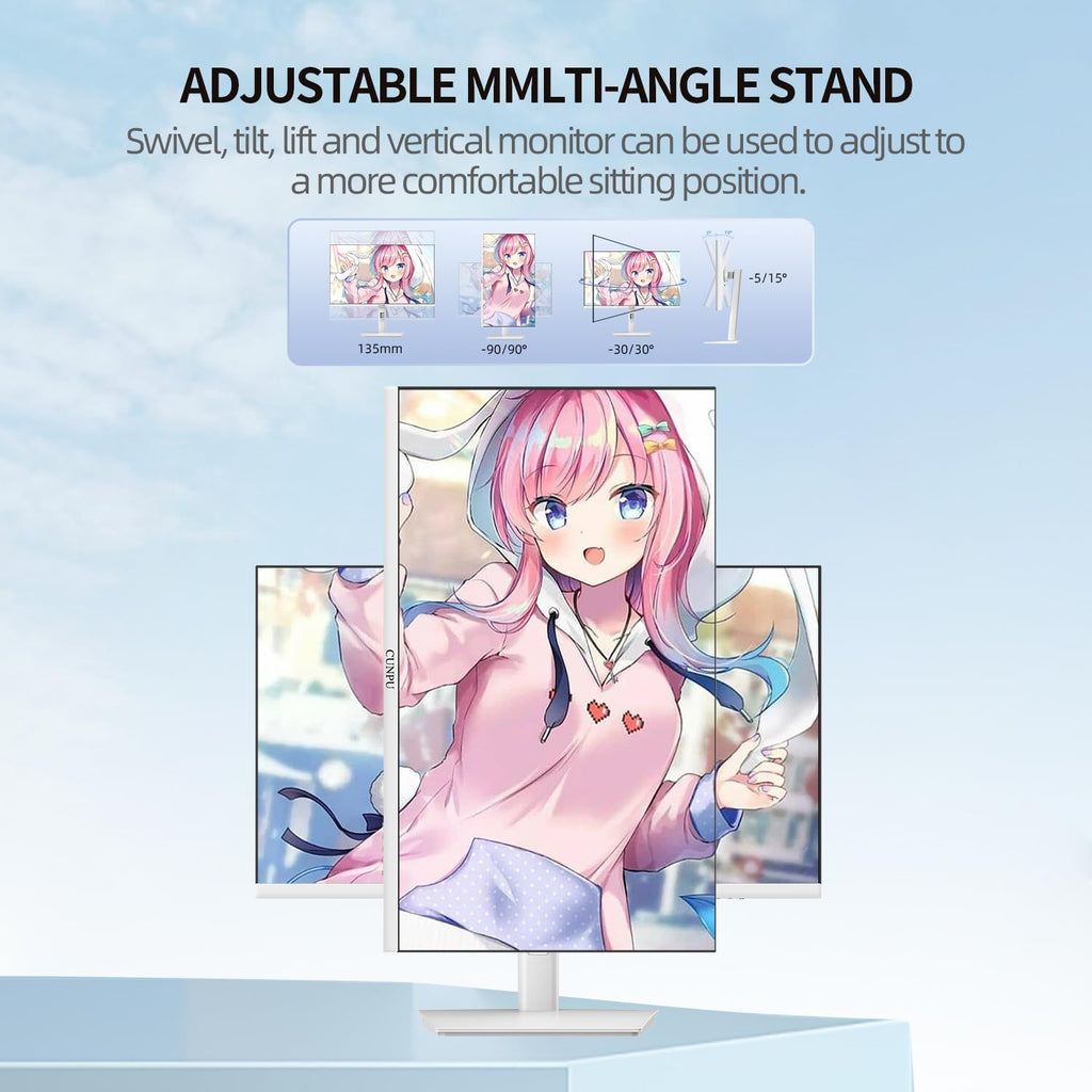 CUNPU 27 Inch White 180/200Hz Gaming Monitor, QHD 2560x1440 Fast IPS PC Monitor, Adaptive Sync, 100% sRGB, HDR10, Built-in Speaker, Height/Swivel/Tilt/Rotating Adjustable Stand, HDMI, Displayport