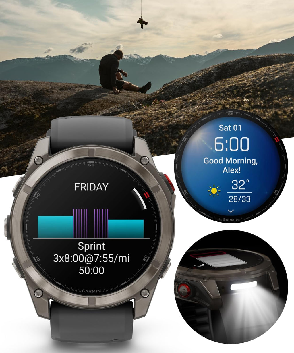 Garmin Fenix 8 Pro 51mm AMOLED Sapphire Premium Connected Multisport GPS Smartwatch, inReach Technology, Titanium with Graphite Silicone Band w/White Earbuds Bundle