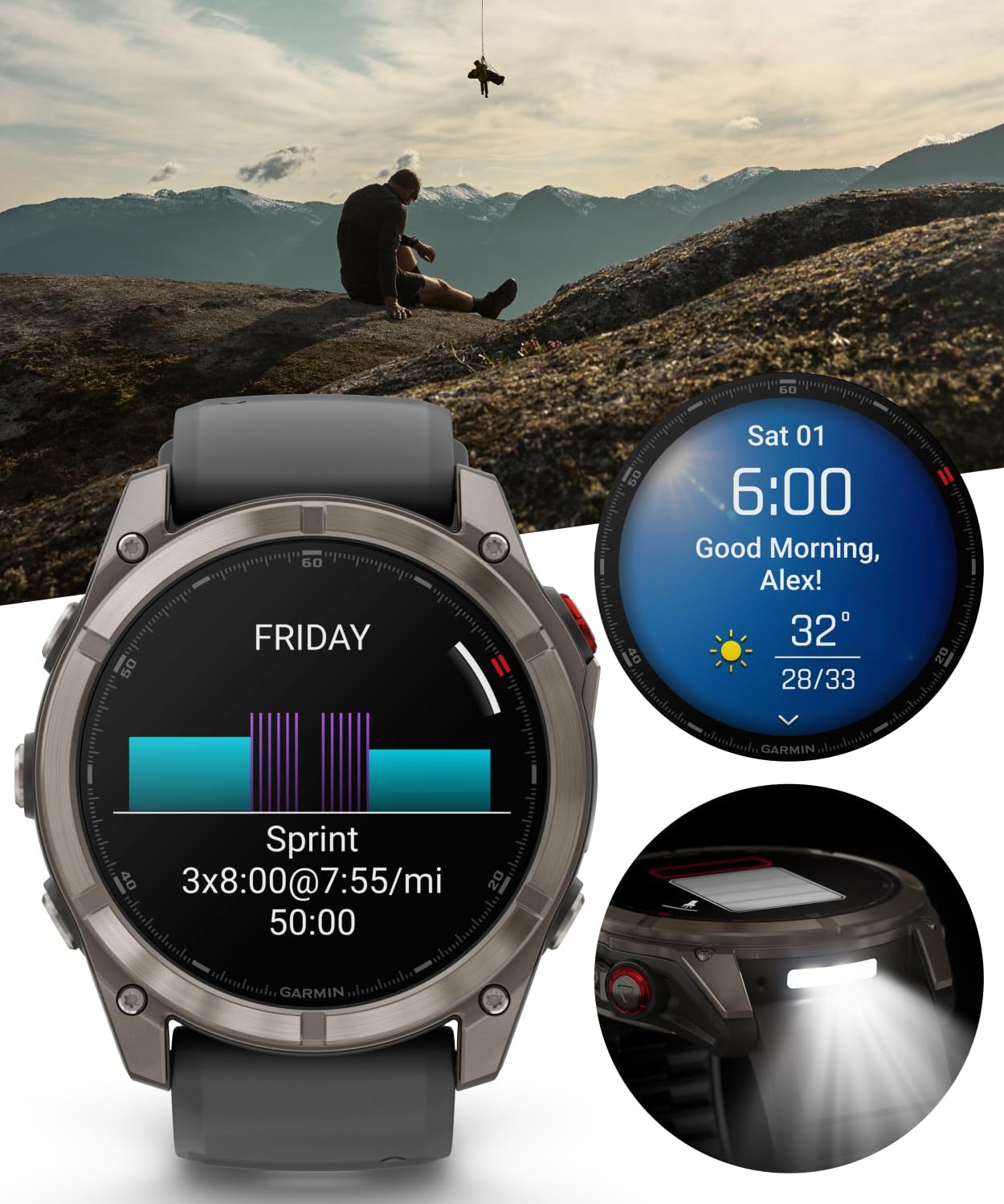 Garmin Fenix 8 Pro 51mm AMOLED Sapphire Premium Connected Multisport GPS Smartwatch, inReach Technology, Titanium with Graphite Silicone Band w/White Earbuds Bundle