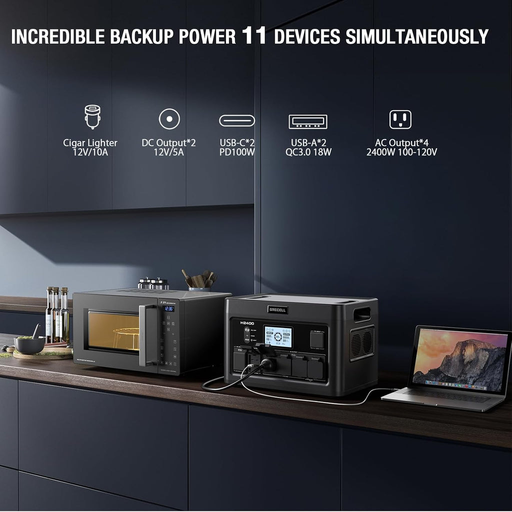 Portable Power Station 2400W, 1843Wh LiFePO4 Solar Generator UPS Home Battery Backup Power w/4 2400W AC Outlets (4800W Peak),2 PD100W, 2Hrs Fast Charging for Outdoor Camping, RV Travel,Emergency