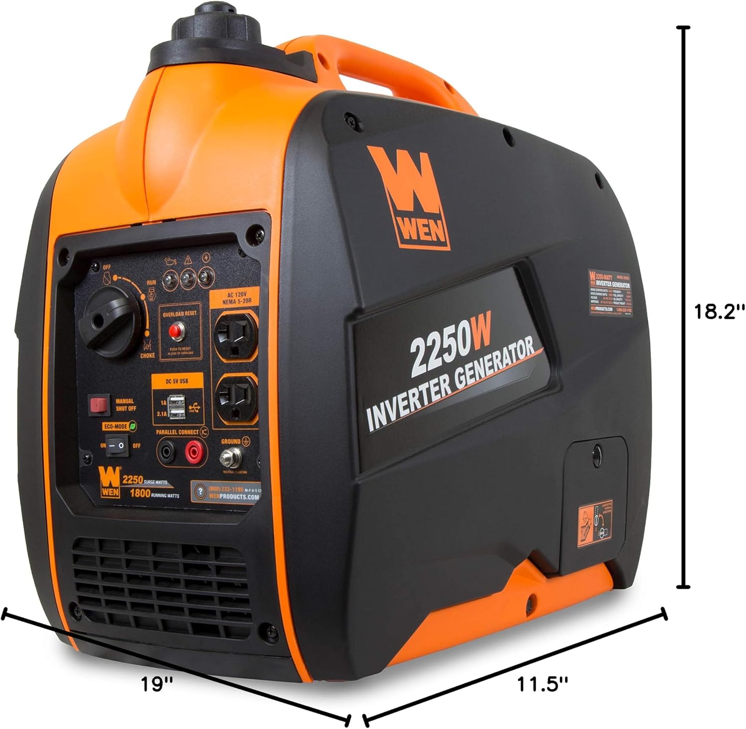 WEN 56225i 2250-Watt Gas Powered Portable Inverter Generator with Fuel Shut-Off, CARB Compliant , Black