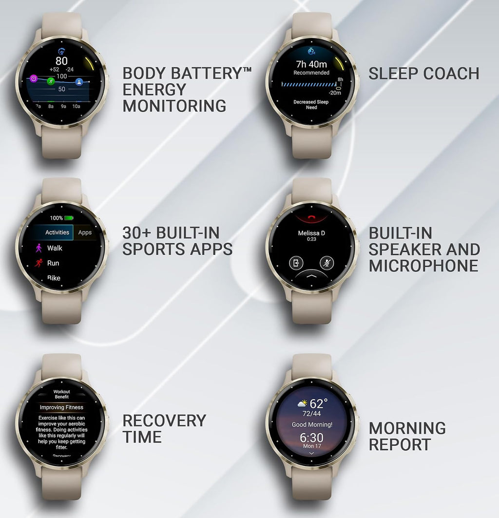 Garmin Venu 3S GPS Smartwatch AMOLED Display 41mm Watch, Health and Fitness Features, Up to 10 Days of Battery, Sleep Coach, French Gray with Black Earbuds Bundle