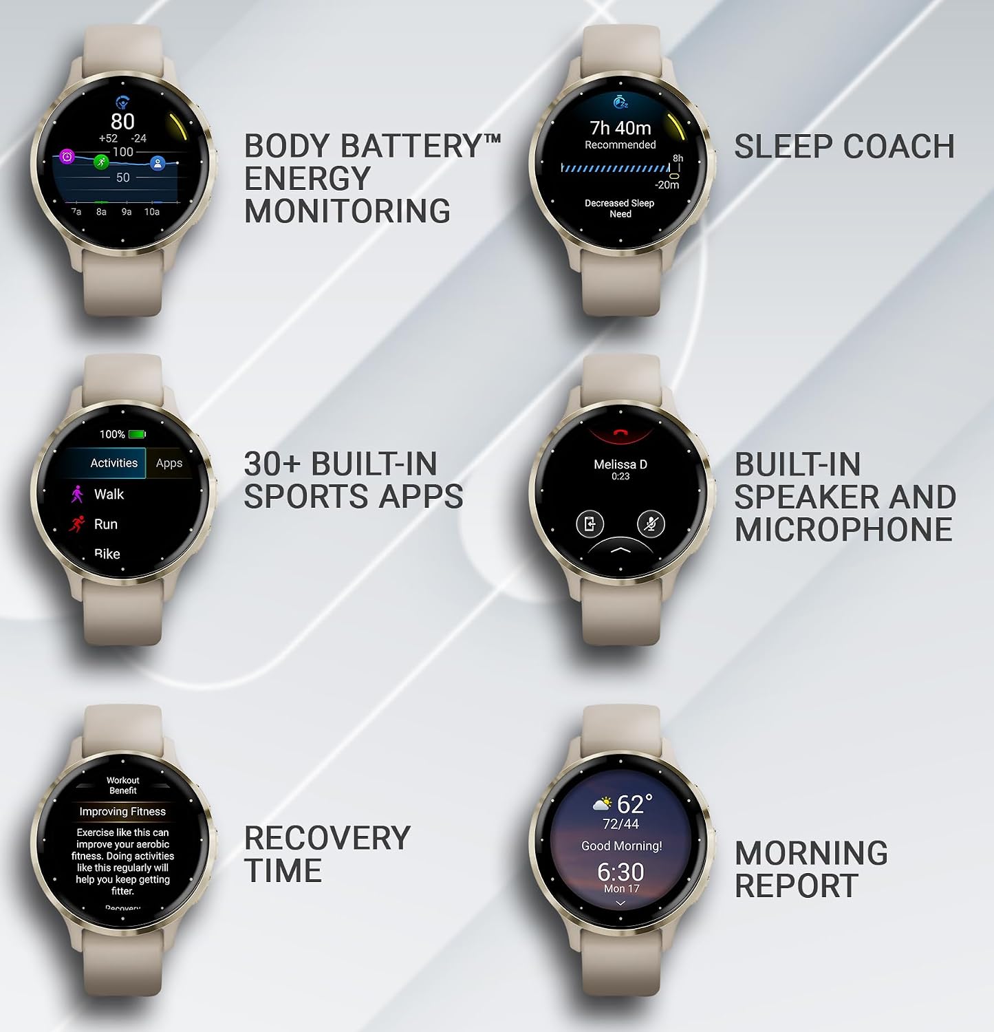 Garmin Venu 3S GPS Smartwatch AMOLED Display 41mm Watch, Health and Fitness Features, Up to 10 Days of Battery, Sleep Coach, French Gray with Black Earbuds Bundle