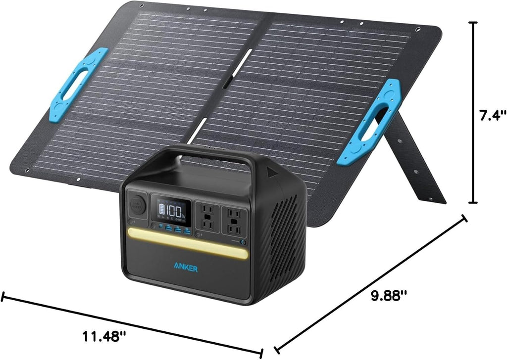Anker 535 Solar Generator, Powerhouse 512Wh with 100W Solar Panel, Power Station with LiFePO4, 4 * 110V AC Outlets, 60W USB-C PD Output, LED Light for Outdoor Camping, RV, Power Outage(Anker Solix)