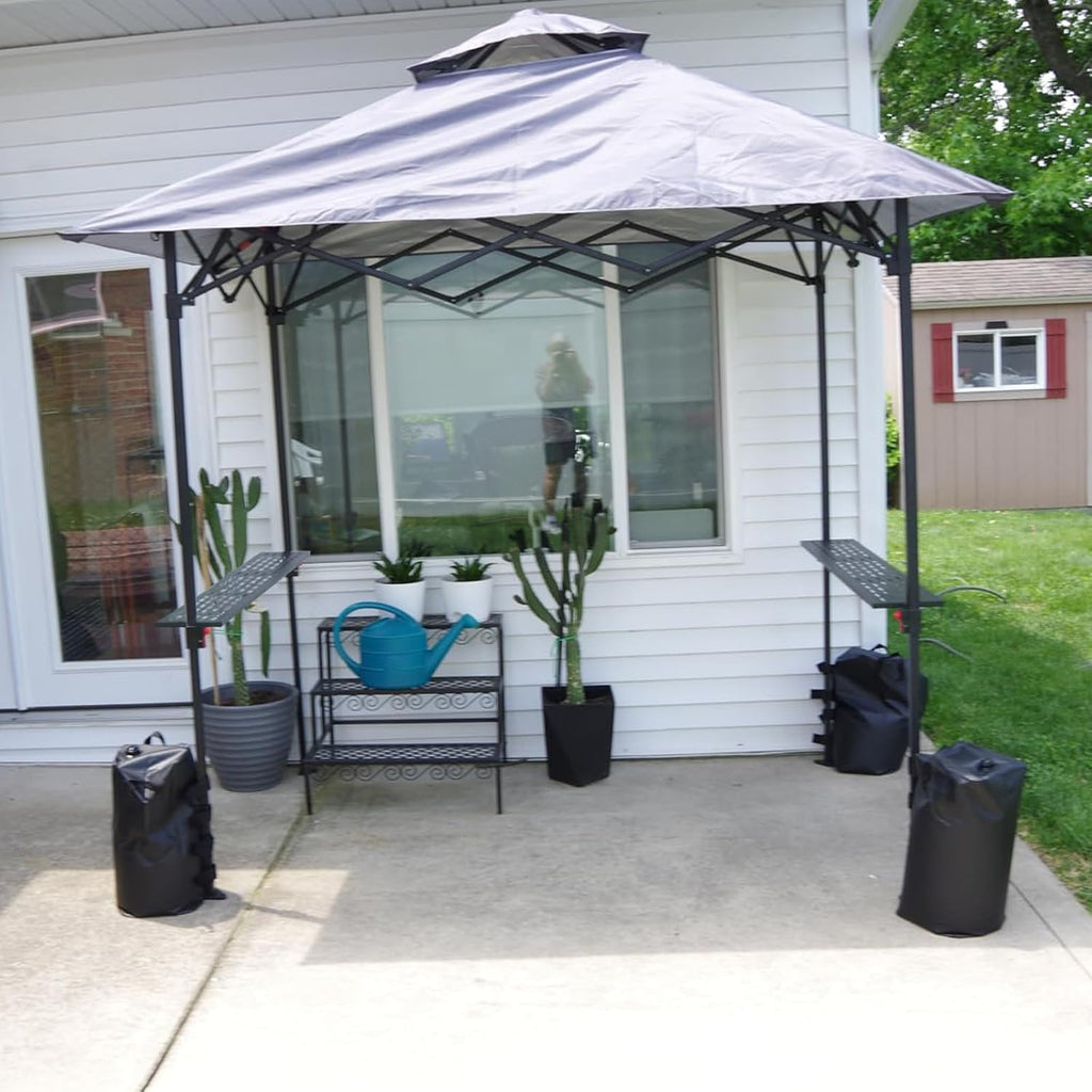 Turtle Life 8'x5' Grill Gazebo - Pop Up Canopy for BBQ and Backyard Patio - Easy Outdoor Barbecue Shade Cover with Double Tier Vented Top & 2 Side Shelves (Drak Gray)