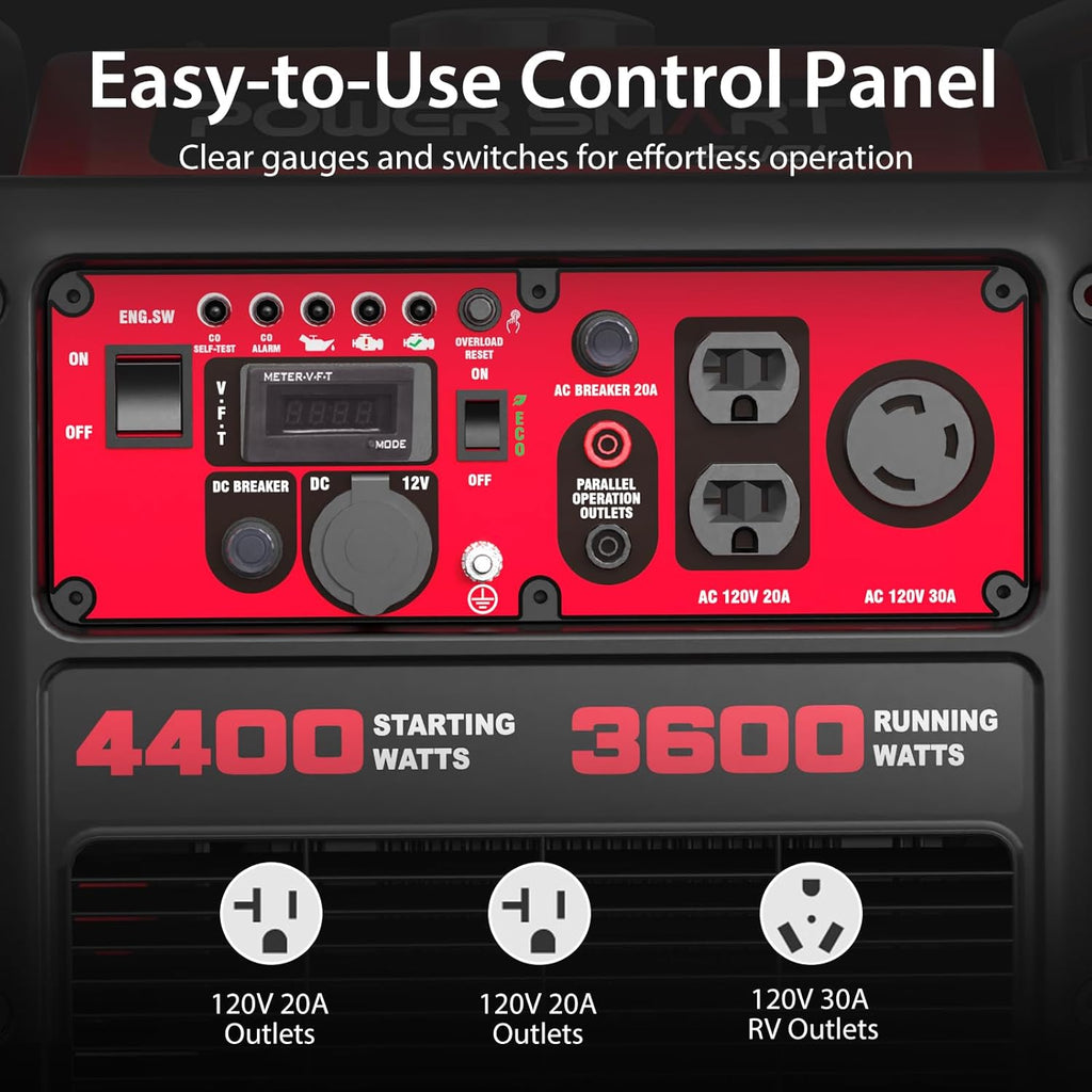 PowerSmart 4400-Watt Gas Powered Portable Inverter Generator, CO-Sensor, Lightweight for Home Use and Emergency Backup, Camping, EPA Compliant