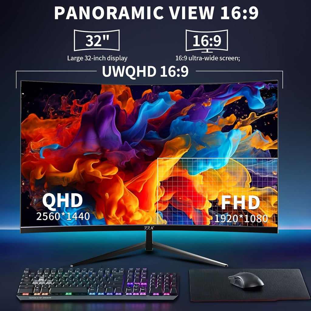 ZZA 32 Inch Curved Gaming Monitor, QHD 2560x1440, Ultra 300Hz & 240Hz Refresh Rate, Computer Monitor VA Panel,1500R, 1ms, HDR, AMD FreeSync Premium, NVIDIA G-SYNC Compatible