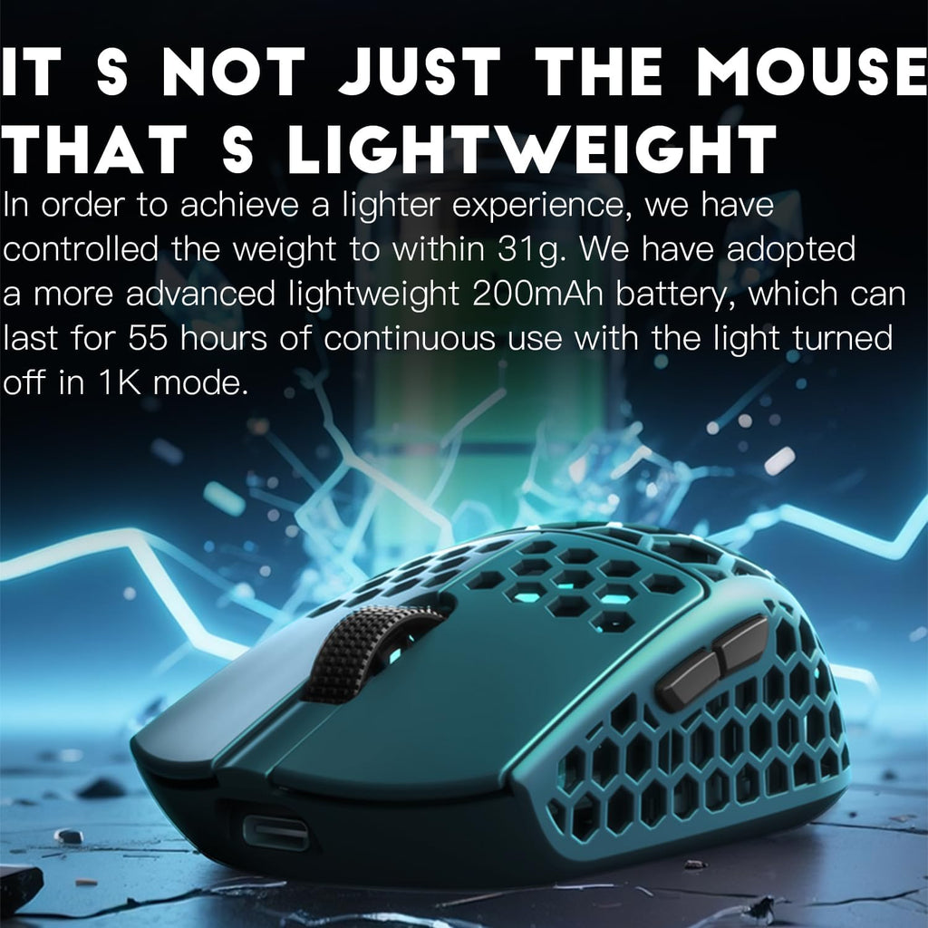 Darmoshark M5Air Mini Fingertip Grasp Gaming Mouse Carbon Fiber,Tri-Mode 8K/Bluetooth Mouse Up to 30000DPI,PAW3950 Optical Sensor Lightweight 31g,5 programmable Button,Computer Mouse for Laptop,PC,Mac