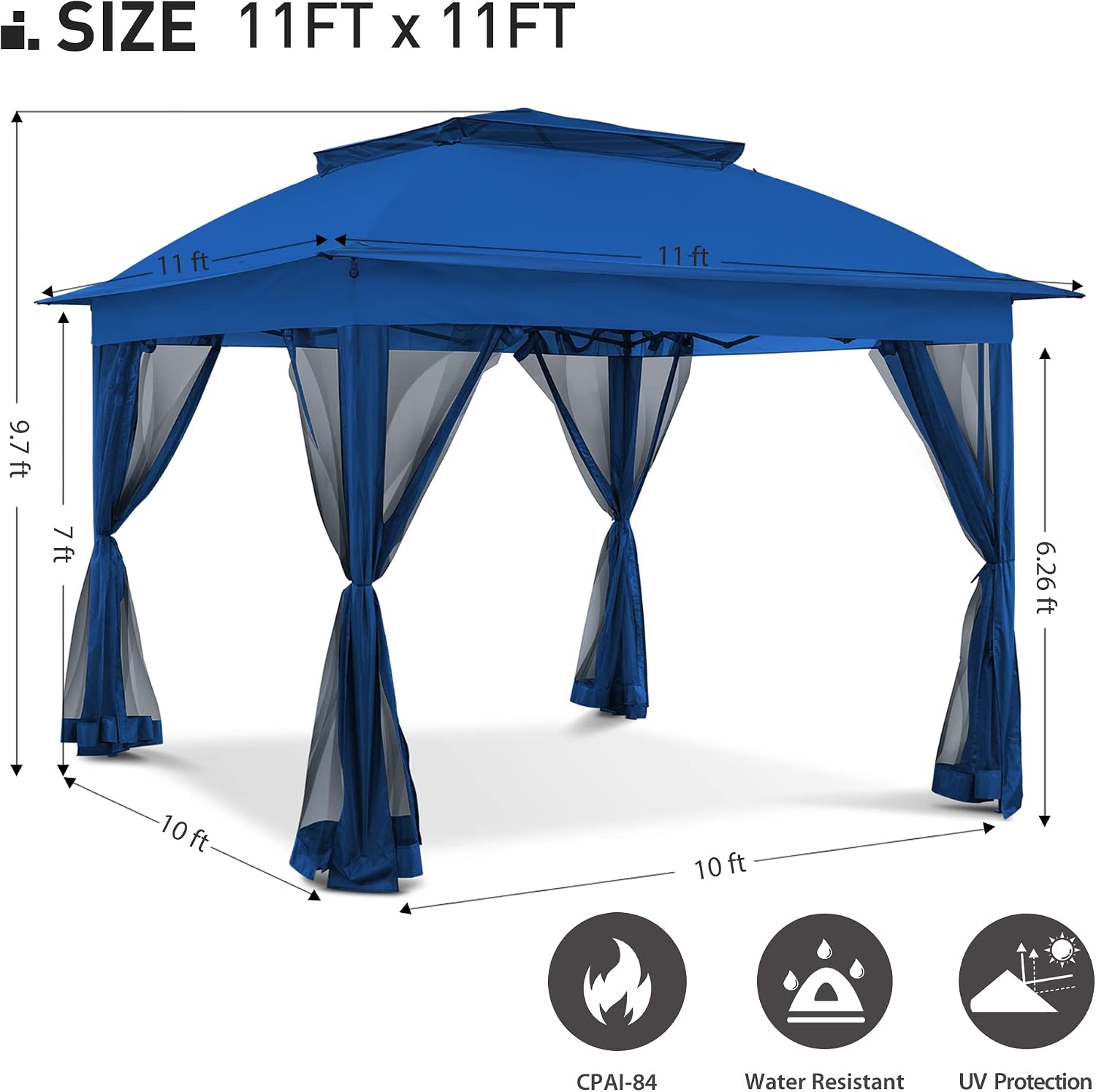 Joyside 11'x11' Pop Up Gazebo for Patios Gazebo Canopy Tent with Sidewalls Outdoor Gazebo with Mosquito Netting Pop Up Canopy Shelter Wedding Tent (Dark Blue)