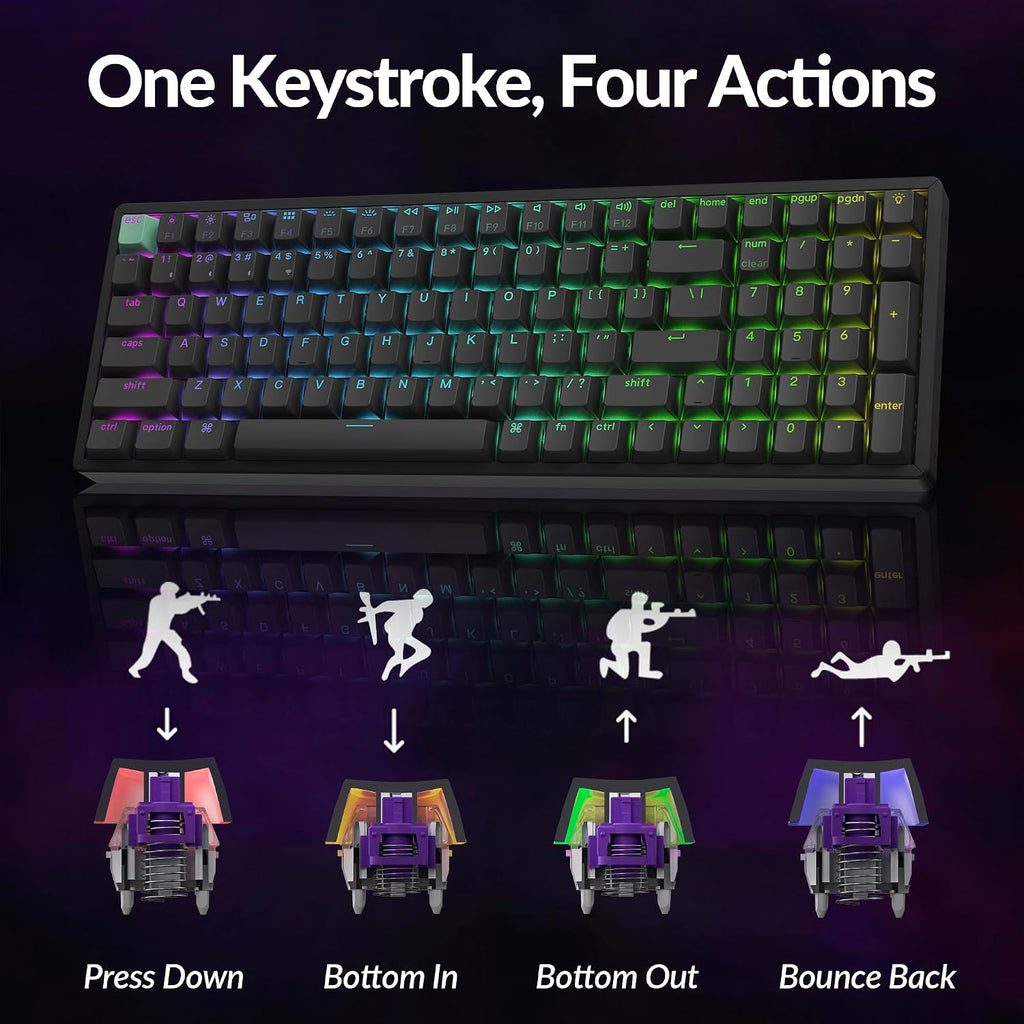 Keychron K4 HE 96% Wireless Hall Effect Keyboard with Number Pad, Rapid Trigger Magnetic Switches, QMK Launcher, 2.4GHz/Bluetooth/Wired, Mac & Windows, Aluminum Frame, Black (Shine-Through)