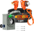 15FT 50 Amp Generator Cord and Power Inlet Box Kit,NEMA 14-50P to SS2-50R Generator Cord,Pre-Drilled 50 Amp Generator Inlet Box with 6/3+8/1 AWG STW Wire,125/250V, 12500W,UL&ETL Listed