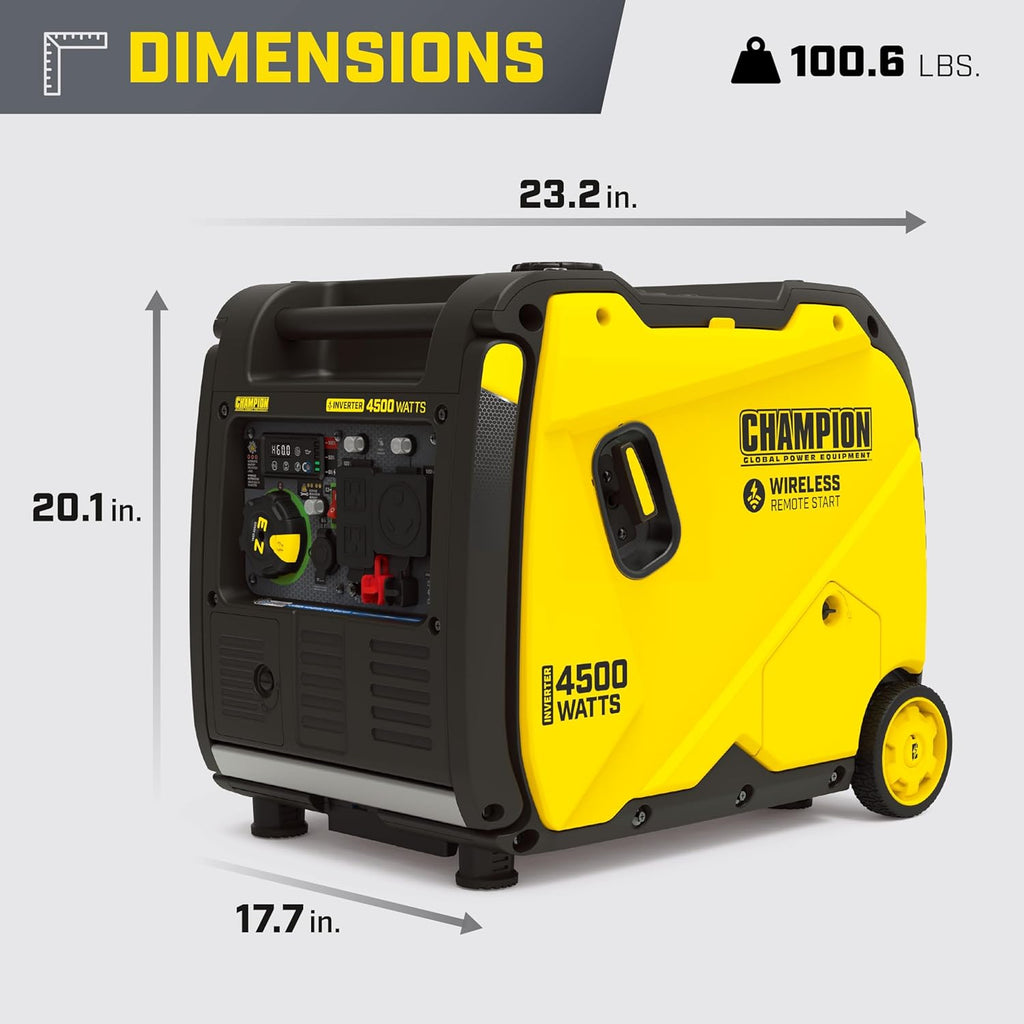 Champion Power Equipment 4500-Watt Wireless Remote Start Inverter Generator with Quiet Technology and CO Shield