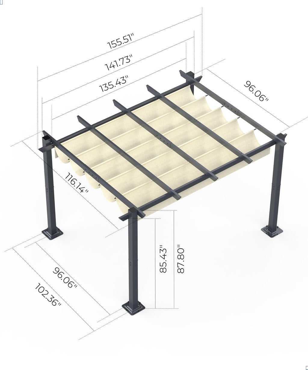 KYBOLT 10'X 13' Aluminum Pergola with Retractable Pergola Canopy, Lawn Shade Shelter for Backyard, Outdoor Party, Garden, Grill Gazebo, Deck (Khaki)