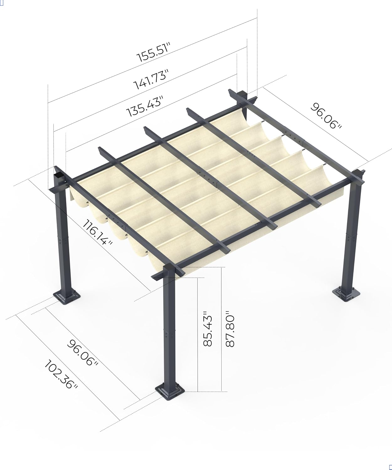 KYBOLT 10'X 13' Aluminum Pergola with Retractable Pergola Canopy, Lawn Shade Shelter for Backyard, Outdoor Party, Garden, Grill Gazebo, Deck (Khaki)