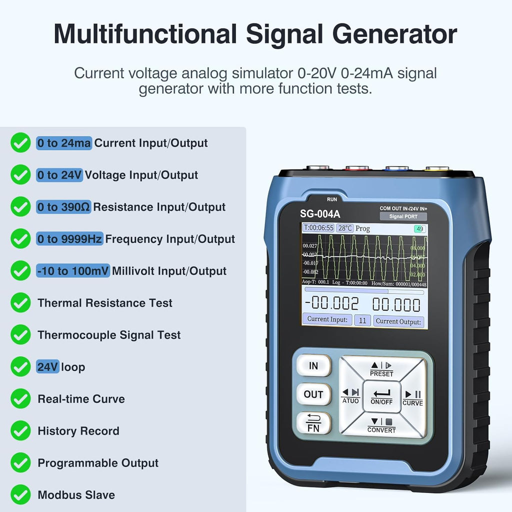 Riiai SG004A 4-20ma 0-24V Signal Generator, Programmable Current Voltage Generator, Resistance Millivolt Thermocouple Tester, Real-time Curve, 3000mAh USB Rechargeable, for PLC Simulator