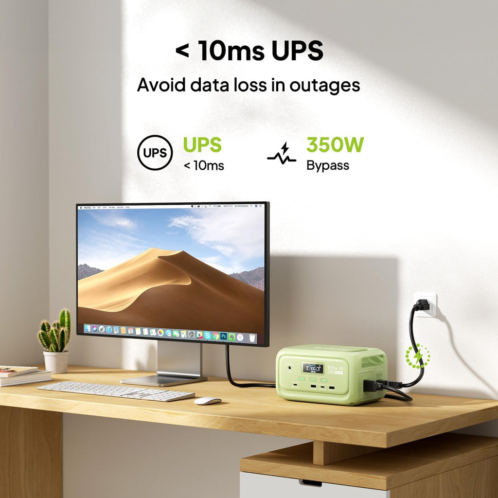 BLUETTI Elite 10 Mini Portable Power Station, 128Wh LiFePO4 Battery with 200W AC Outlet, 10ms UPS Backup, Fast Recharge Solar Generator for Camping, Travel & Outage Emergency Backup (Meadow Green)