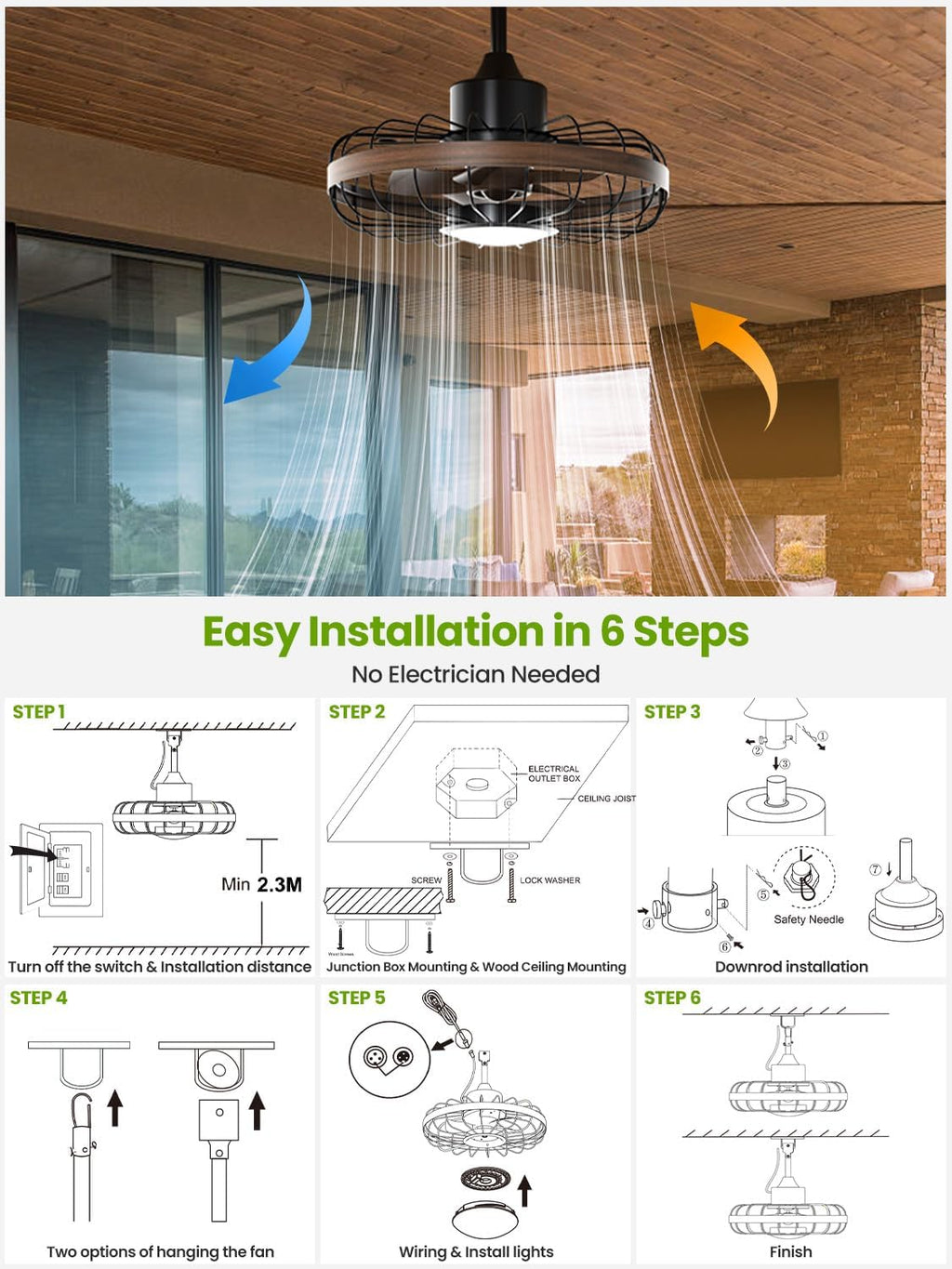 Outdoor Ceiling Fans with Light for Patios, 18 Inch Ceiling Fan Smart APP & Remote Control, 6 Speeds, 3 Color Temperatures, Gazebo Lights Outdoor Ceiling Fans for Patio Waterproof,Porch