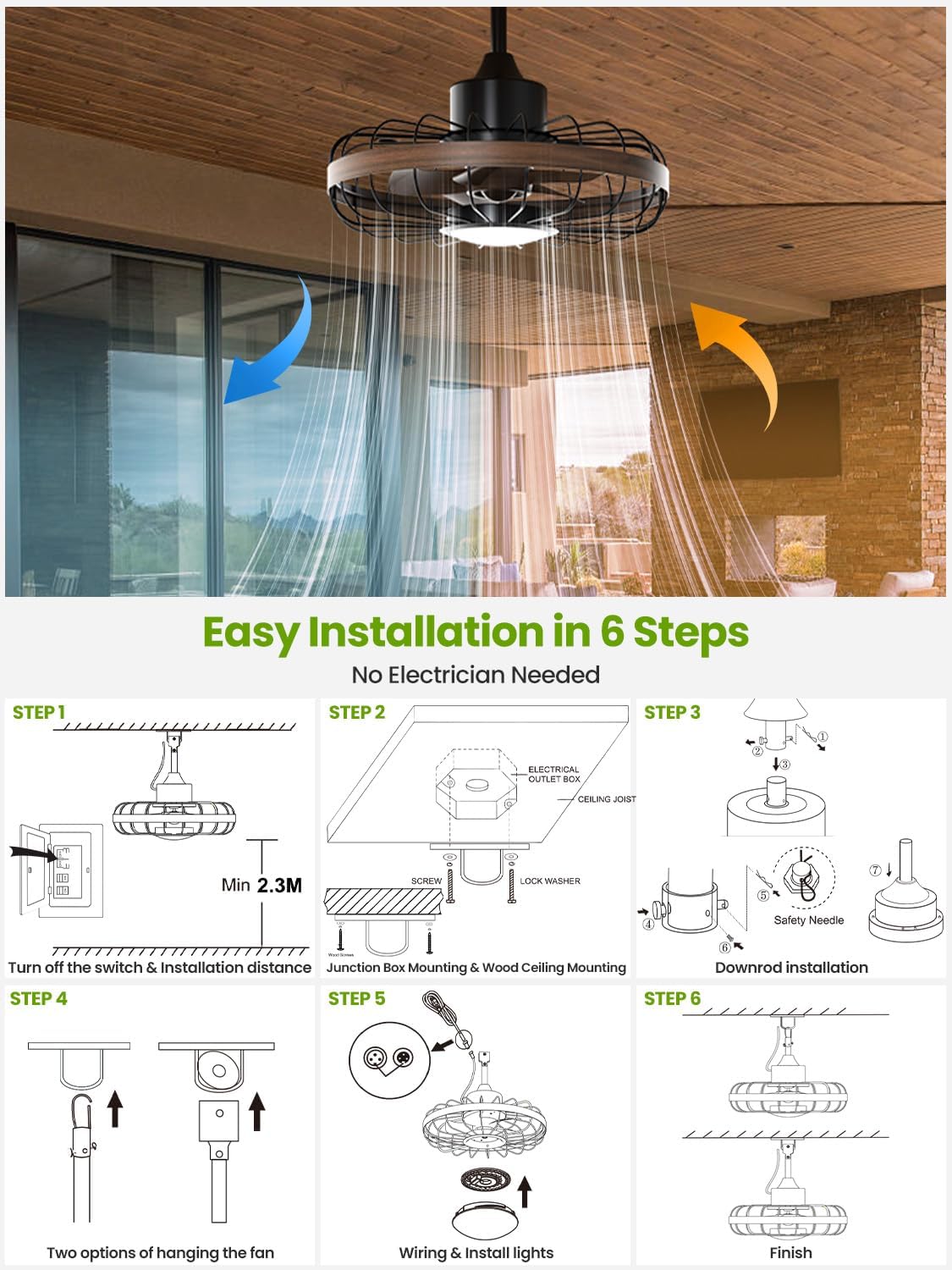 Outdoor Ceiling Fans with Light for Patios, 18 Inch Ceiling Fan Smart APP & Remote Control, 6 Speeds, 3 Color Temperatures, Gazebo Lights Outdoor Ceiling Fans for Patio Waterproof,Porch