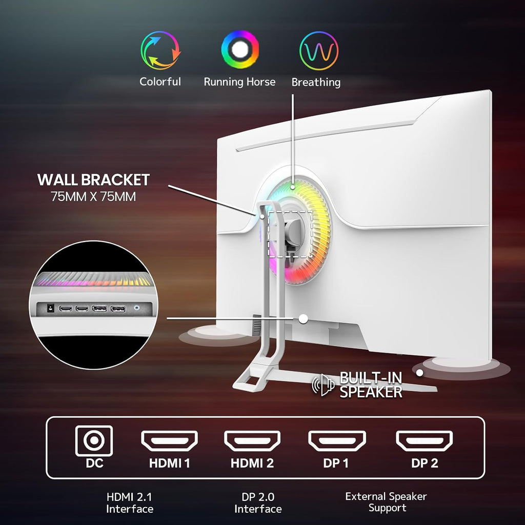 CRUA 32' Curved Gaming Monitor, 4K UHD 3840x2160, 240Hz VA Display, 1500R, AMD FreeSync, 120% sRGB, Built-in Speakers, HDMI 2.1 & DP 1.4, Wall Mountable White PC Monitor for Gaming, Streaming & Work