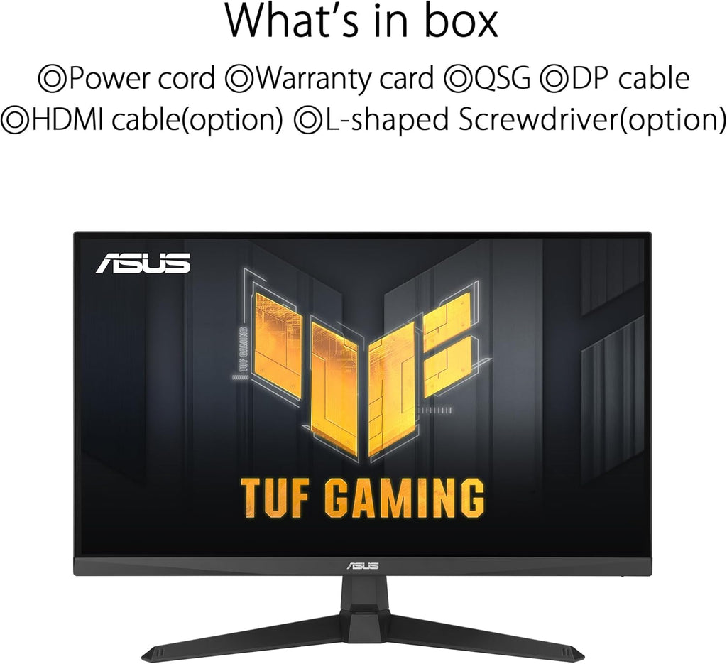 ASUS TUF Gaming 24' (23.8 inch viewable) 1080P Monitor (VG249Q3A) - Full HD, 180Hz, 1ms, Fast IPS, Extreme Low Motion Blur, FreeSync Premium, Speakers, DisplayPort, HDMI, Variable Overdrive, 99% sRGB