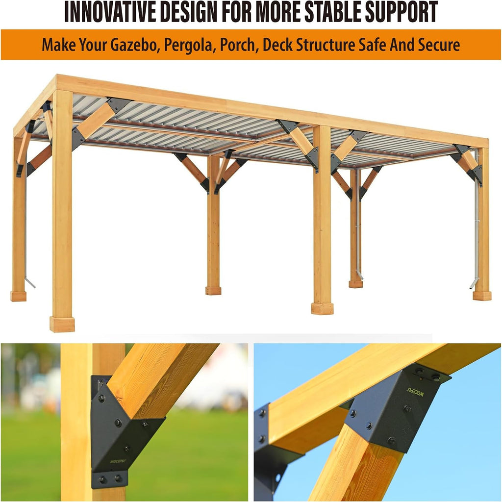 8pack 4x4 (Actual 3.5''x3.5'') Degree Angle Support Brackets, for Pergola, Gazebo, Deck Wood Frame Structures Provide Support 45° Degree Angle Bracket