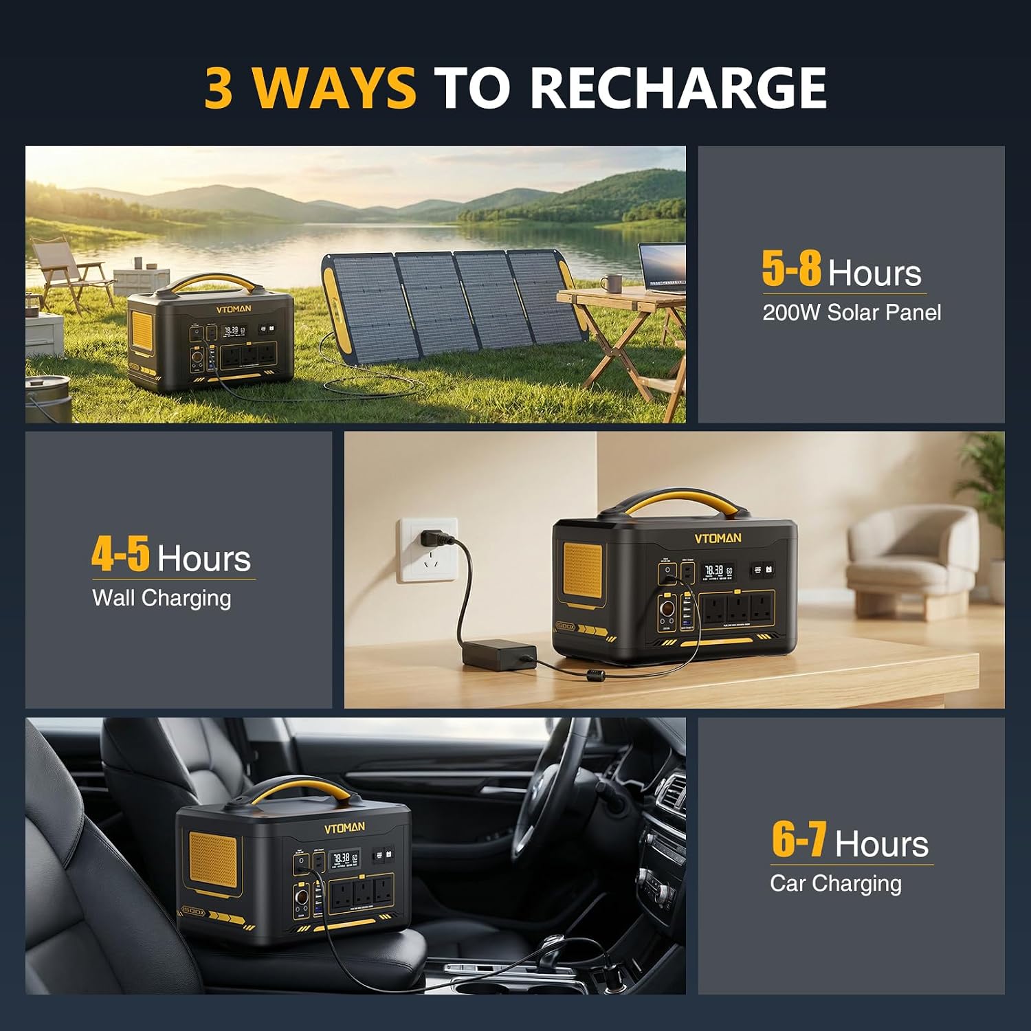 VTOMAN Jump1500X Portable Power Station, 828Wh LiFePO4 Battery Solar Generator with Jump Start, 1500W AC Outlet, 100W PD Type-C, Large Capacity Expandable to 2376Wh for Camping, RV Travel, Home Backup