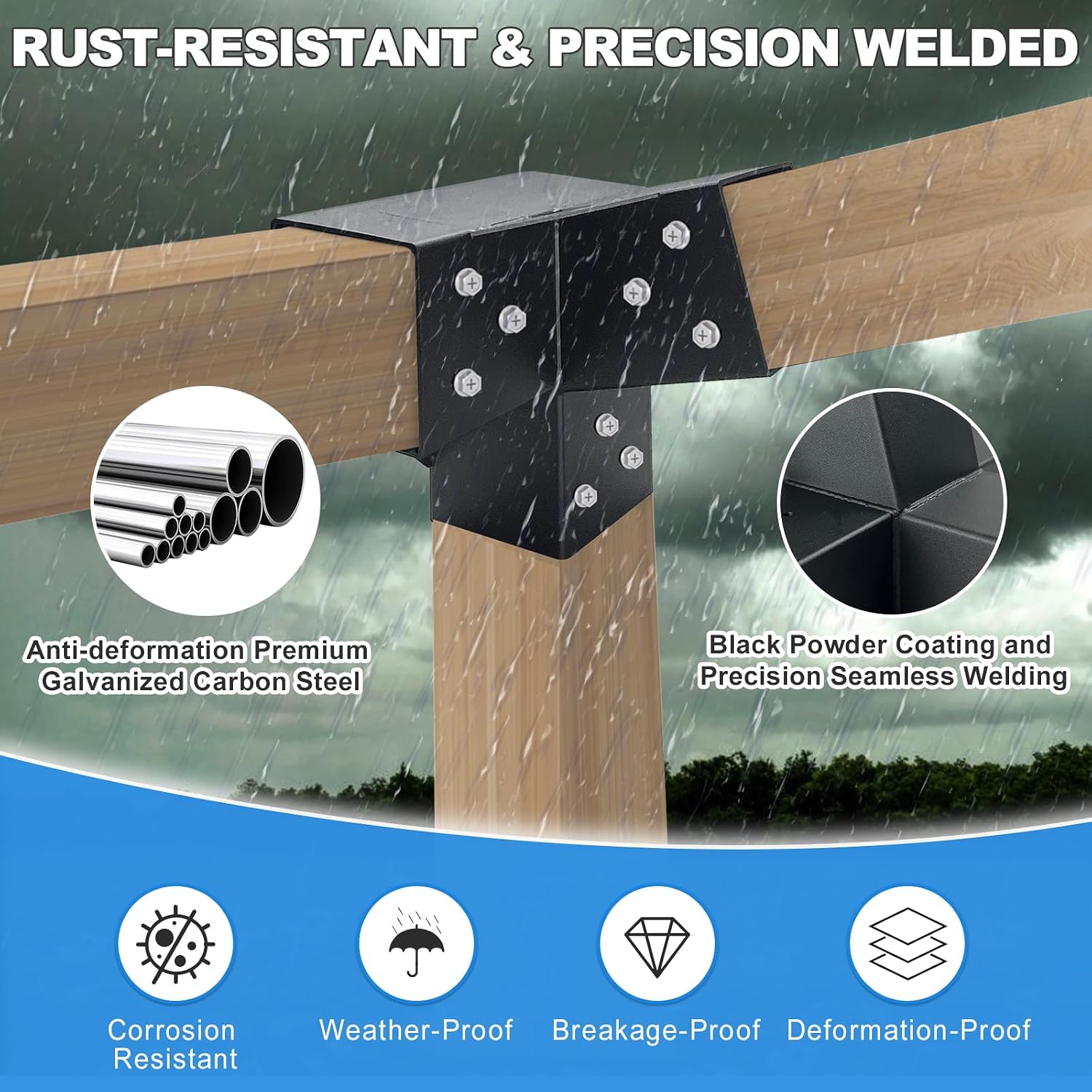 15° Angled Pergola Kit 4x4(Inner 3.64x3.64), 2PC 3-Way Slanted Pergola Roof Bracket, Post Base-Lean Corner Bracket Kit-DIY Gazebo Brackets-Hardware Kit for Outdoor Wood Beams Sunroom Carport Cabin