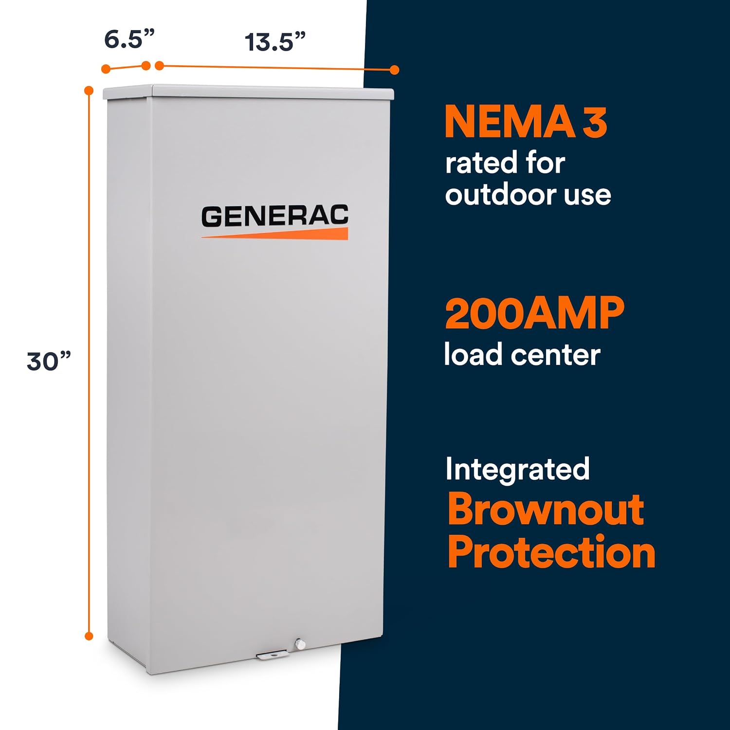 Generac 200-Amp Automatic Generator Transfer Switch, Open Transition, Service Rated, Integrated Brownout Protection, Outdoor Enclosure