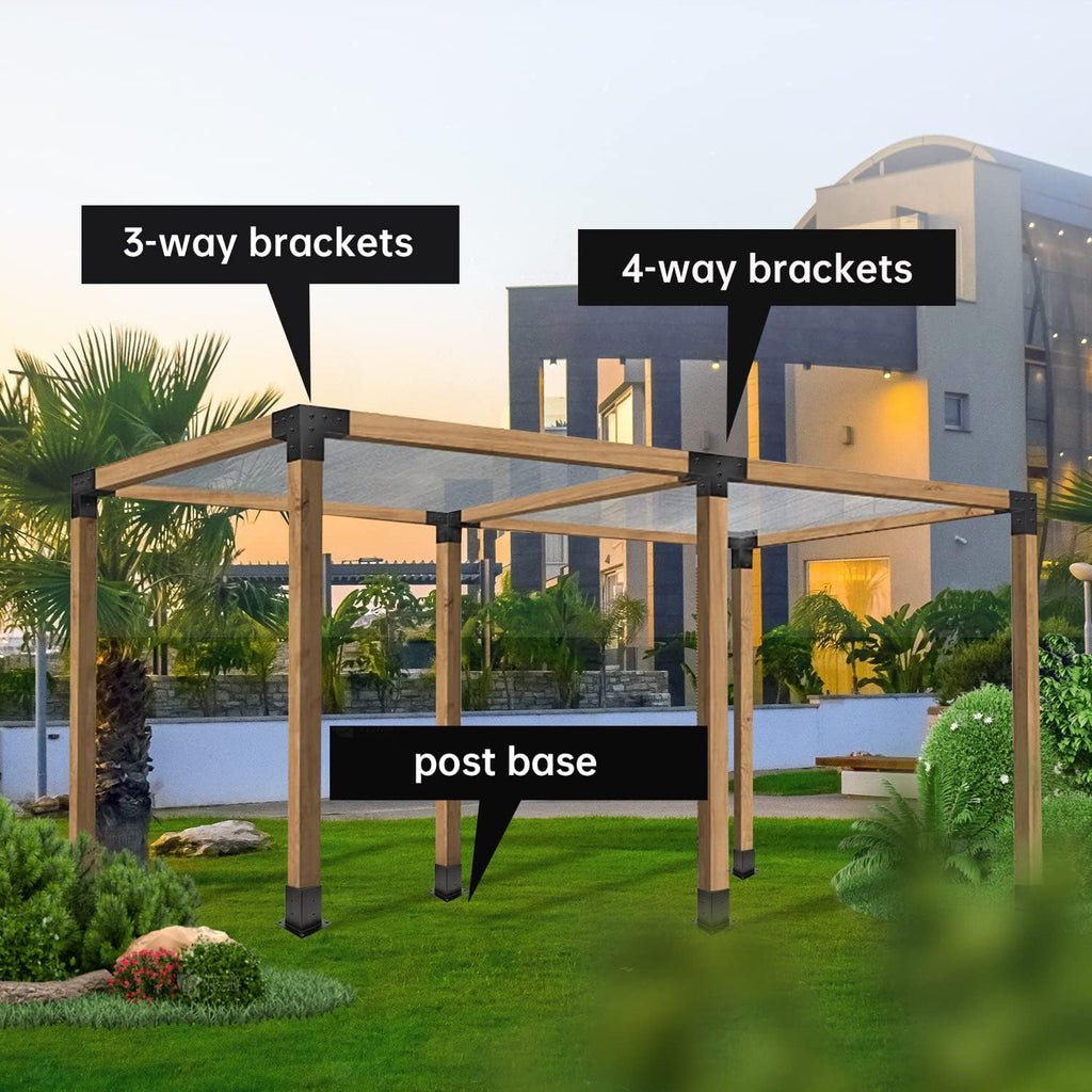 Pergola Kit, Pergola Brackets 3-Way Brackets and 4-Way Brackets Post Base Kit for Woodworks DIY, Wooden Beams for Gazebos, Patio Pergolas, Log Cabin Outdoor Pergola Hardware for 4x4 Lumber