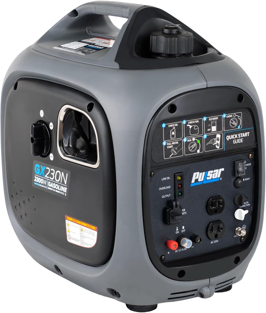 Pulsar 2,300W Portable Gas-Powered Quiet Inverter Generator for Home Emergency Backup, Parallel Capability, With USB Outlet, Long Run Time, GX230N