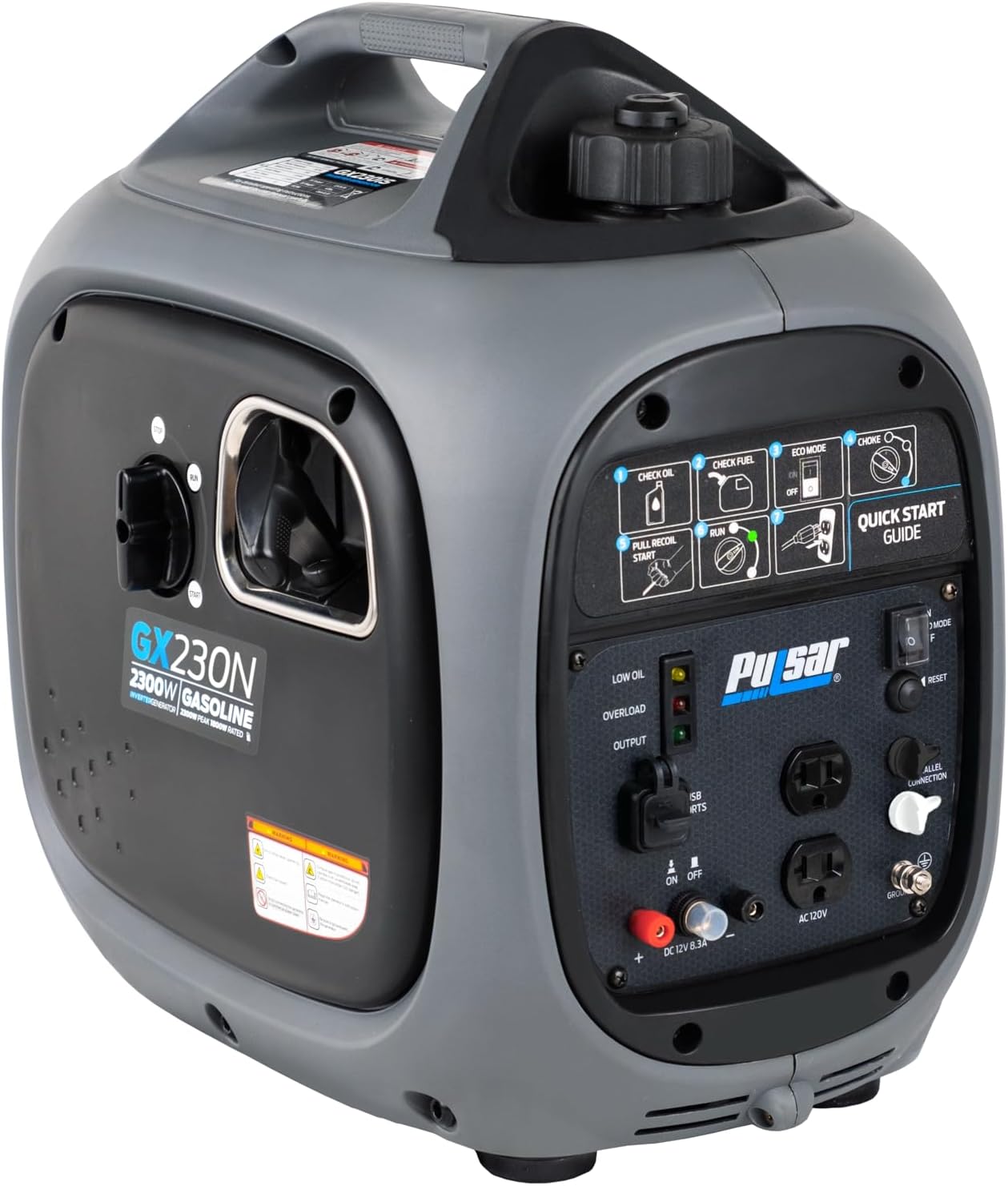 Pulsar 2,300W Portable Gas-Powered Quiet Inverter Generator for Home Emergency Backup, Parallel Capability, With USB Outlet, Long Run Time, GX230N