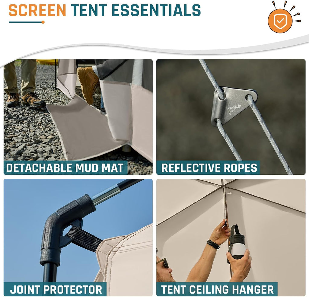 Magnetic Screen House Tent 13x9ft Screen Room Mesh Gazebos w/ 2 Magnetic Doors, Included Projection Screen, Camping Tent Screened Canopy Shelter for Outdoor Patios Backyards Activities (Beige)