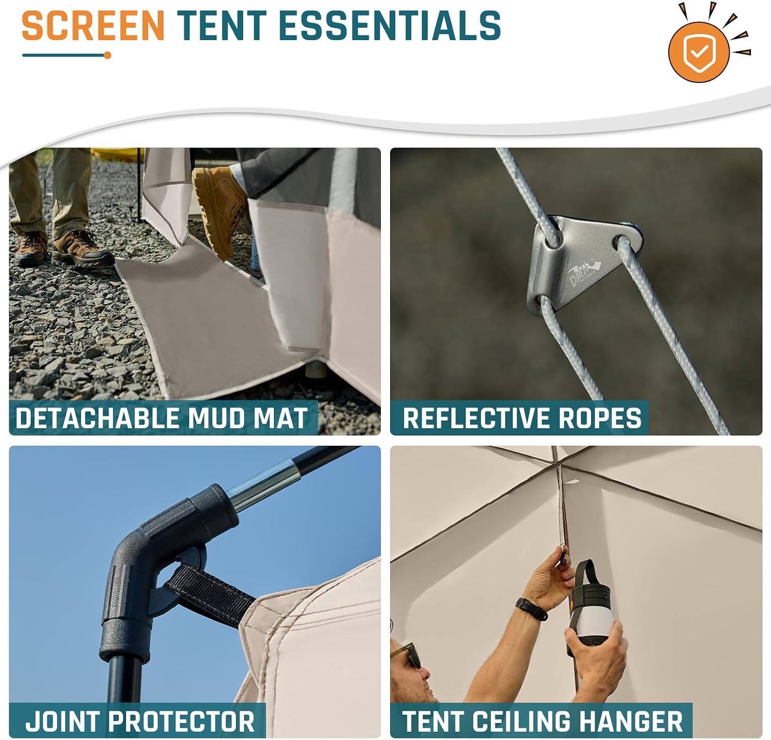 Magnetic Screen House Tent 13x9ft Screen Room Mesh Gazebos w/ 2 Magnetic Doors, Included Projection Screen, Camping Tent Screened Canopy Shelter for Outdoor Patios Backyards Activities (Beige)