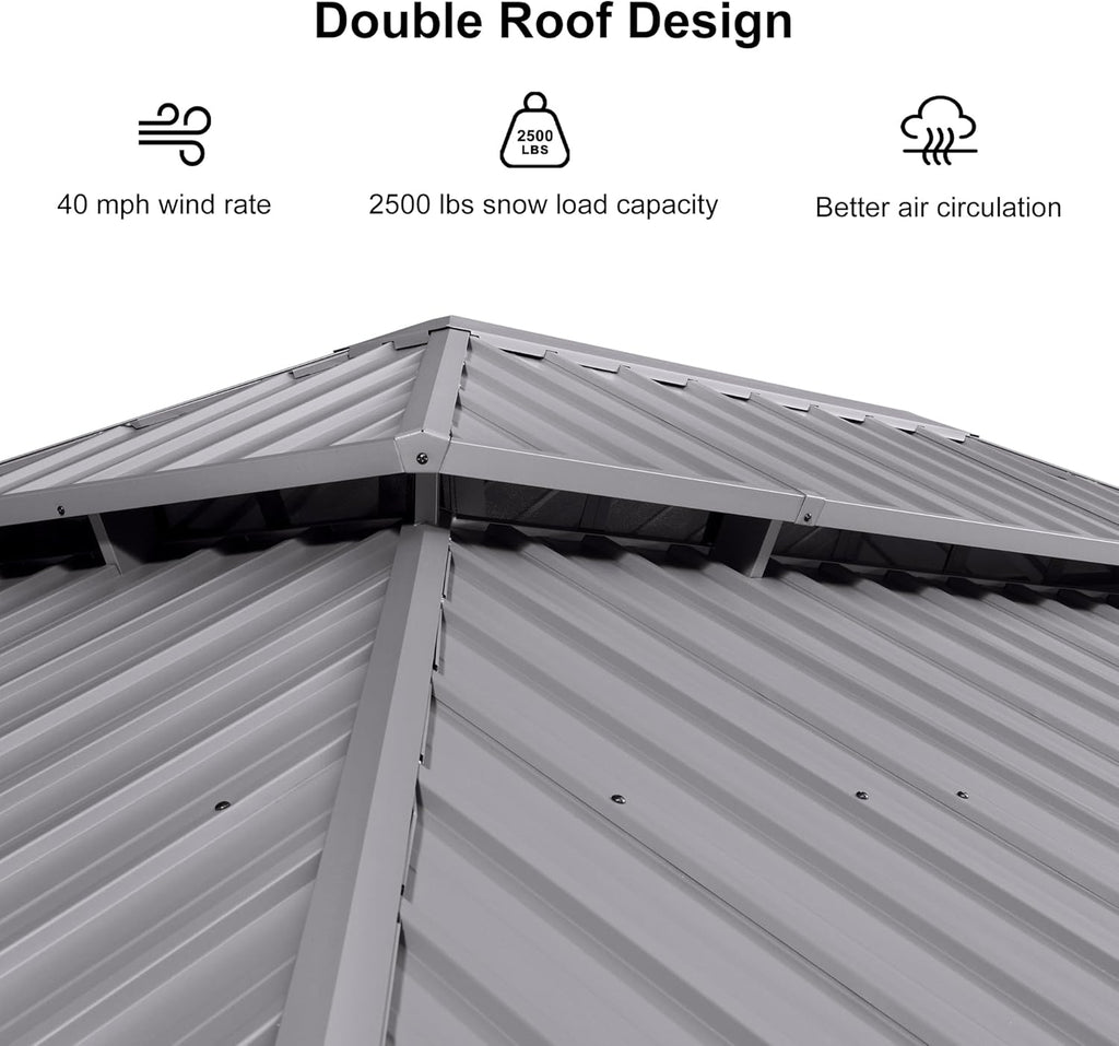 PURPLE LEAF 13' x 17' Hardtop Aluminum Gazebo with Double Metal Roof Heavy Duty Permanent Gazebo for Patio Deck Lawn Garden All Weather Outdoor Pavilion Gazebos, Light Grey