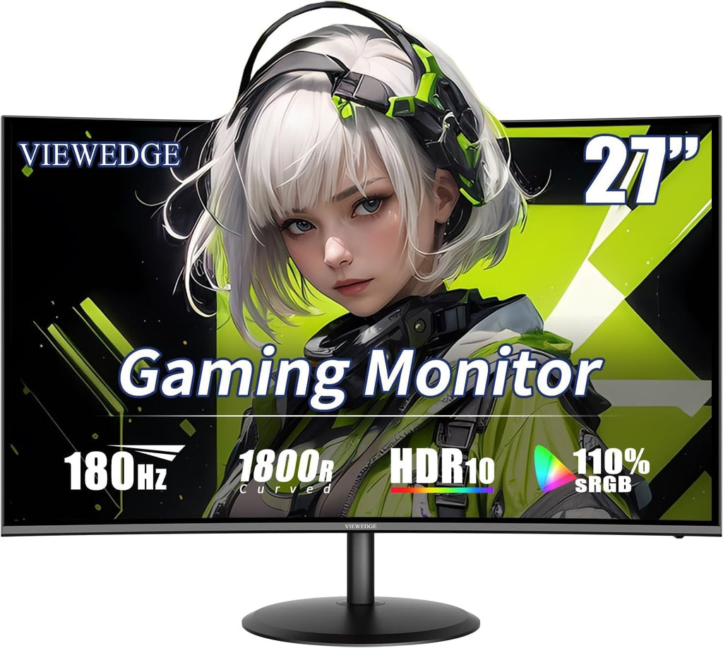 Viewedge 27 inch Curved Gaming Monitor 180Hz 1ms, FHD 1920x1080P Computer Monitor,1800R VA Screen, 120% sRGB with FreeSync, Low Motion Blur, HDMI & DP, Built-in Speakers