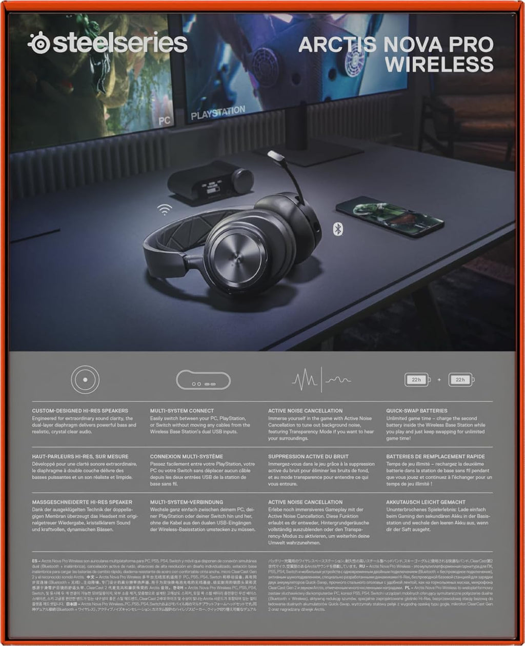 SteelSeries Arctis Nova Pro Wireless 61520 Gaming Headphones, Wireless, Sealed, High Resolution Active Noise Canceling, Compatible with PC, PS5, PS4, Switch, Hi-Fi Sound, Black, Adjustable