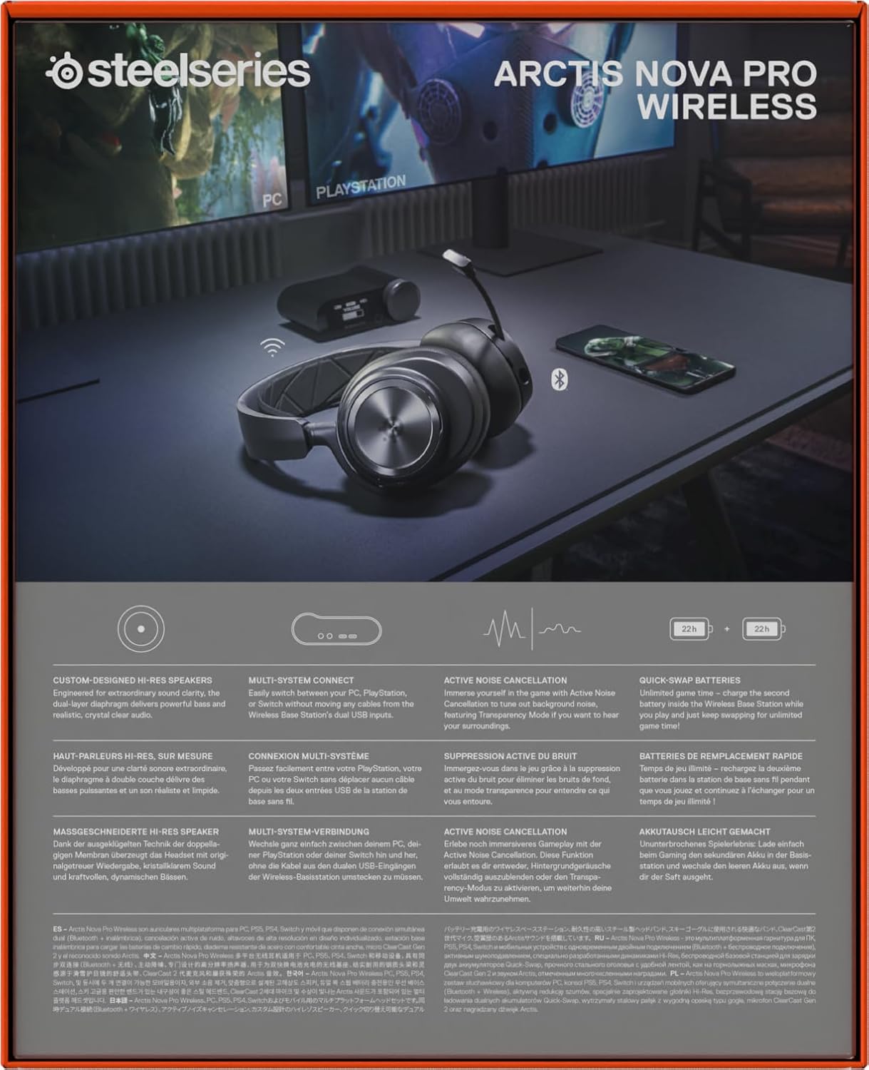 SteelSeries Arctis Nova Pro Wireless 61520 Gaming Headphones, Wireless, Sealed, High Resolution Active Noise Canceling, Compatible with PC, PS5, PS4, Switch, Hi-Fi Sound, Black, Adjustable
