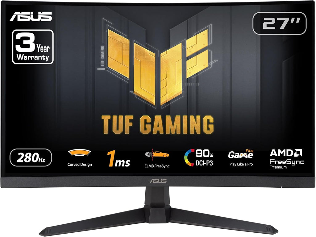 ASUS TUF Gaming 27' 1080P Curved Monitor (VG27VQM1B) – Full HD, 1500R, 280Hz, 1ms, Extreme Low Motion Blur, FreeSync Premium, Shadow Boost, Eye Care, 90% DCI-P3, DisplayWidget Center, 3 yr Warranty