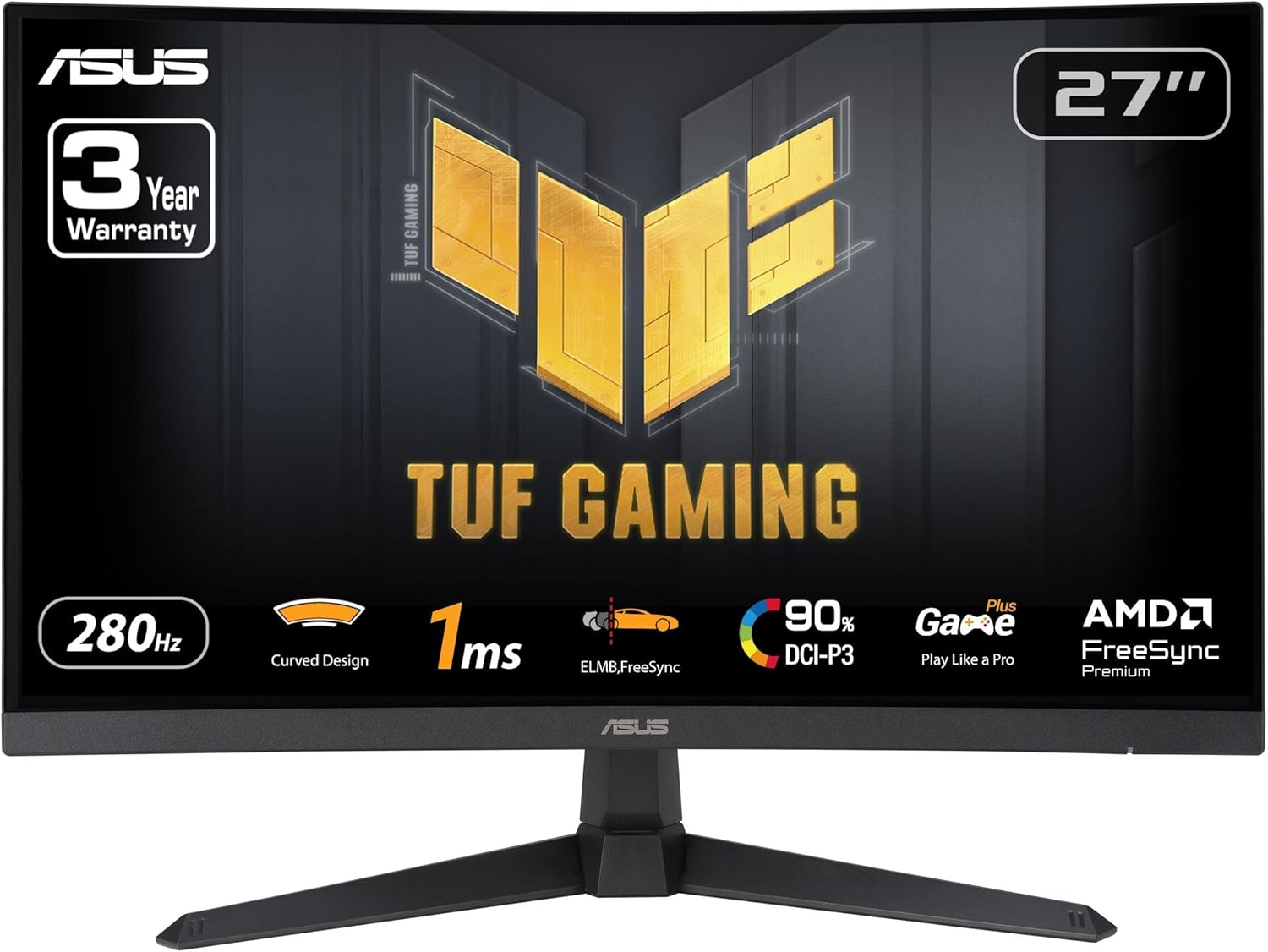 ASUS TUF Gaming 27' 1080P Curved Monitor (VG27VQM1B) – Full HD, 1500R, 280Hz, 1ms, Extreme Low Motion Blur, FreeSync Premium, Shadow Boost, Eye Care, 90% DCI-P3, DisplayWidget Center, 3 yr Warranty