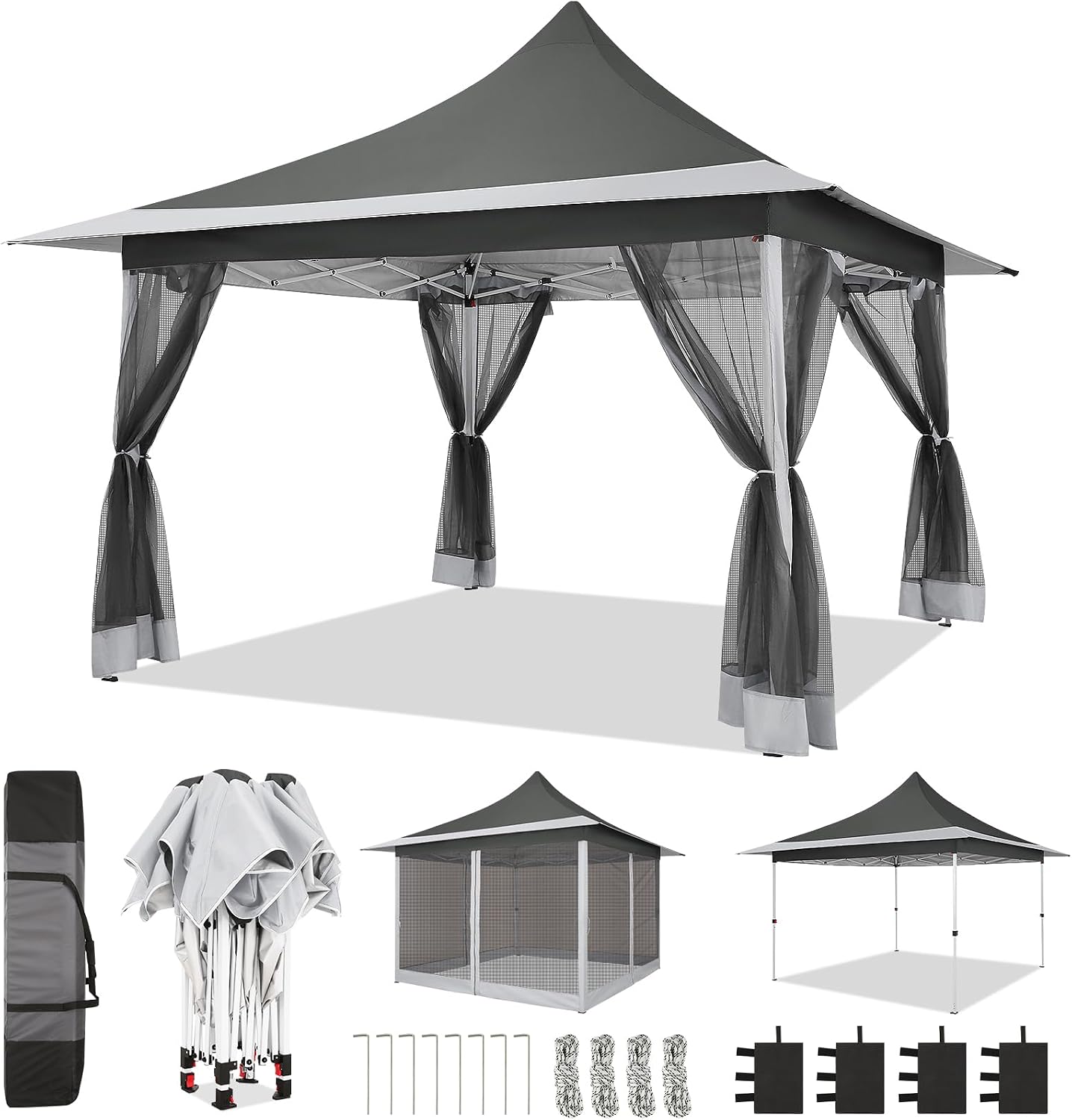 COBIZI 12x12 Pop up Canopy Gazebo on Clearance, Outdoor Canopy Tent with Mosquito Netting & Sandbags,Patio Portable Gazebo for Garden,Backyard & Lawn,Darkgrey